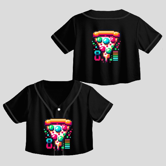 Futuristic Pixel Pizza: Neon-Topped Delight Crop Top Baseball Jerseys