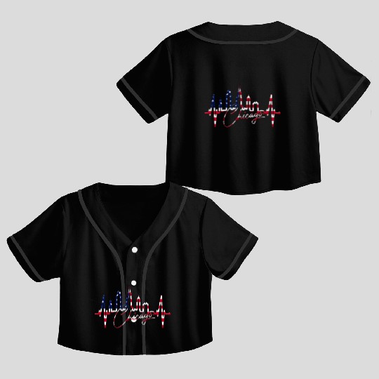 Chicago Skyline Heartbeat USA Heart I Love Chicago Crop Top Baseball Jerseys