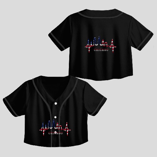 Chicago Skyline Heartbeat USA Heart I Love Chicago Crop Top Baseball Jerseys