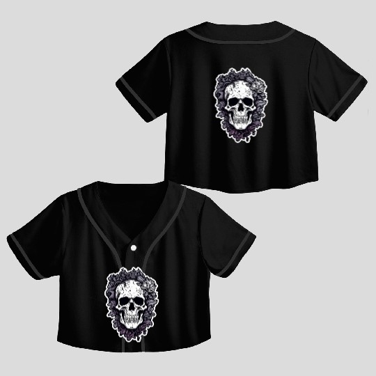 Scary Skull With Flowers Crop Top Baseball Jerseys