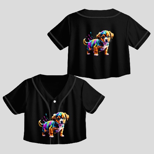 Cute Puppy Made of Liquid Colours Crop Top Baseball Jerseys