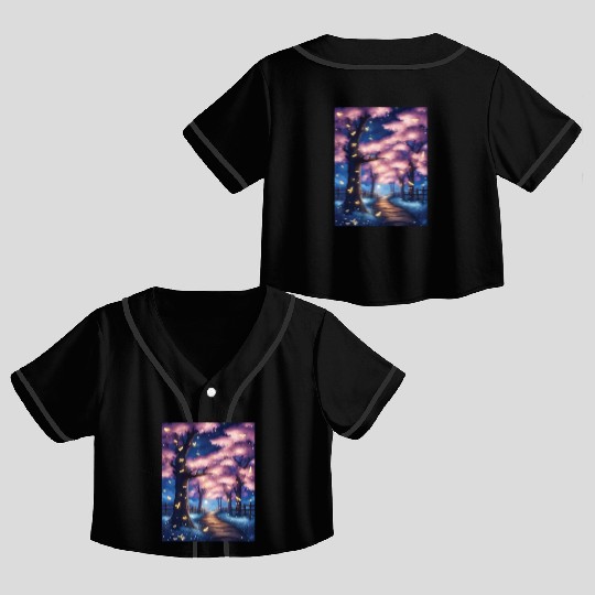 Fireflies In Cherry Blossom Trees Crop Top Baseball Jerseys