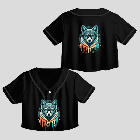 Hipster Wolf Drip Crop Top Baseball Jerseys