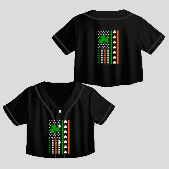 Irish American Flag Ireland Lucky Clover Shamrocks Crop Top Baseball Jerseys