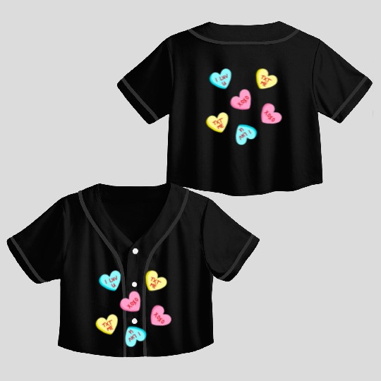Sweet Candy Hearts Valentines Day Crop Top Baseball Jerseys
