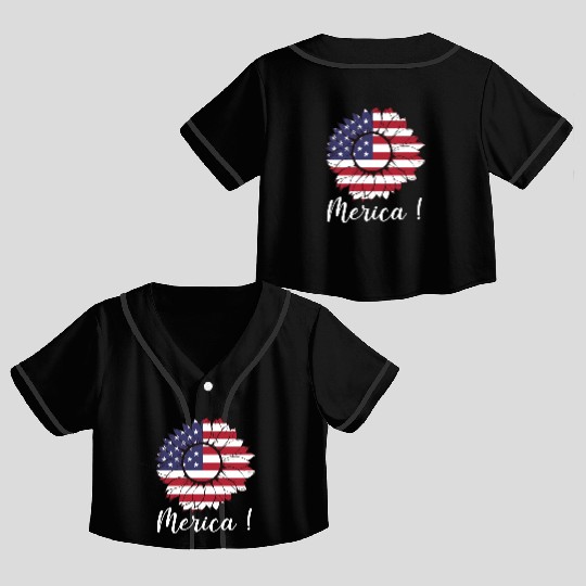 Merica Sunflower Usa Flag Crop Top Baseball Jerseys
