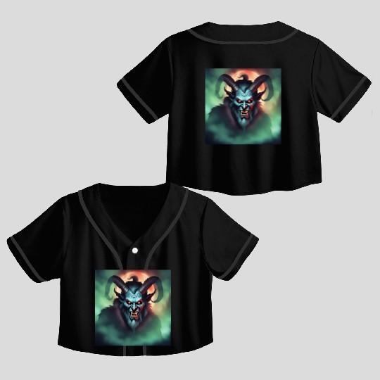Krampus in Green Fog Crop Top Baseball Jerseys