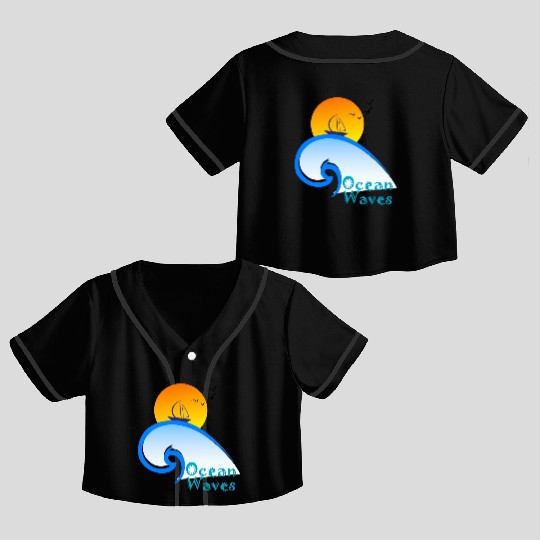 Minimalist Nature Ocean Waves Crop Top Baseball Jerseys