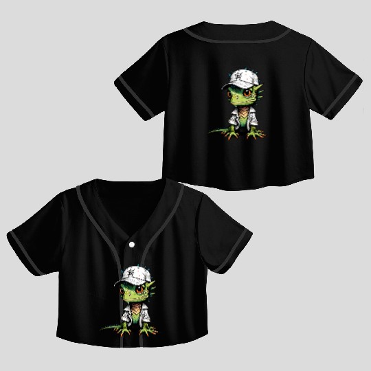 Cute lizard with cap Crop Top Baseball Jerseys