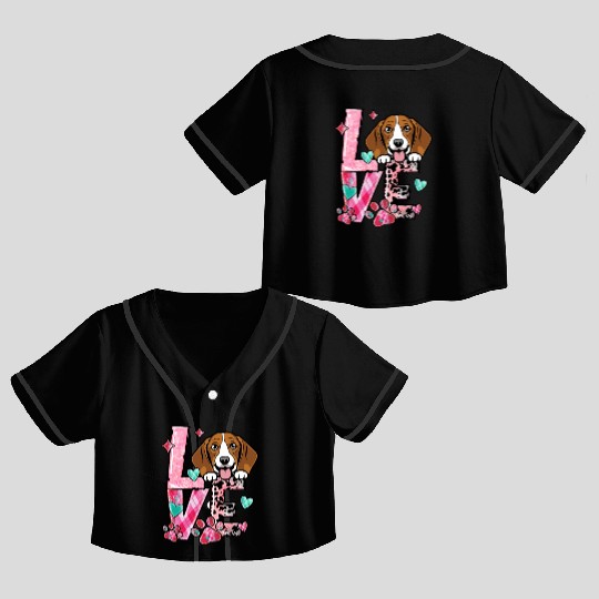 Beagle Dog I Love My Dog Valentines Day Crop Top Baseball Jerseys