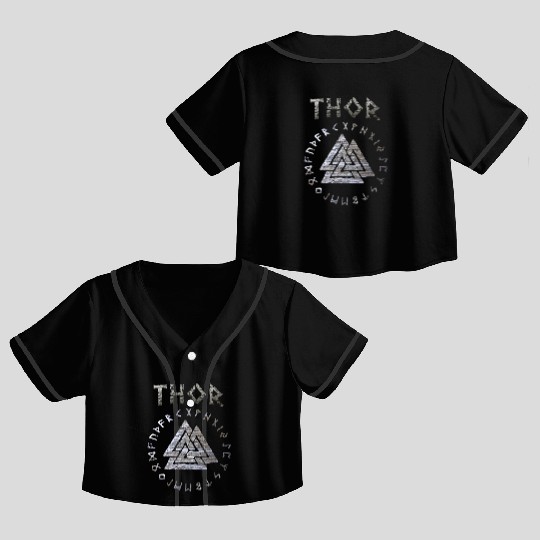 Thor Mjolnir Valknut Vikings Runes Crop Top Baseball Jerseys
