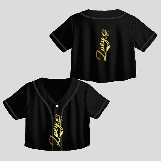 Zoey Name Faux Gold Tulip Flourish Crop Top Baseball Jerseys