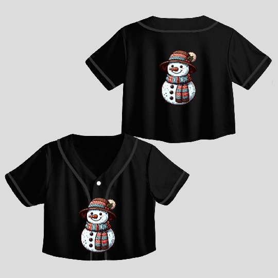 Winter Wonderland: Charming Snowman Illustration Crop Top Baseball Jerseys