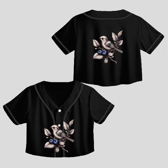 Bird on a Blueberry Branch Crop Top Baseball Jerseys