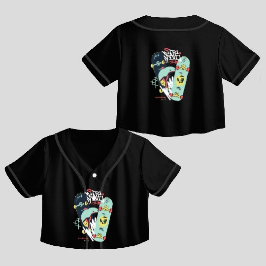Black Light Green Modern Illustrated Skateboard Crop Top Baseball Jerseys