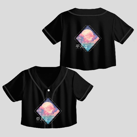 Sky Full Moon Clouds Kawaii Lofi Japanese Anime Ae Crop Top Baseball Jerseys