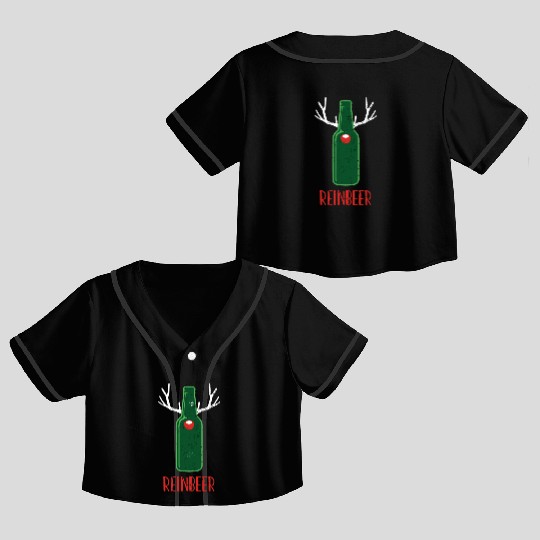 Reinbeer Funny Reindeer Beer Lover Christmas Meme Crop Top Baseball Jerseys