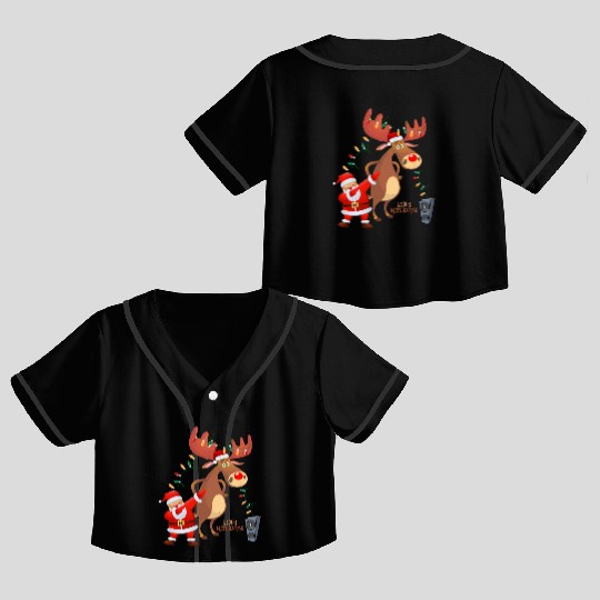Christmas Lights Dabbing Santa Dancing Rudolph Crop Top Baseball Jerseys