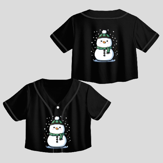 Christmas Holiday Pudgy Kawaii Snowman Crop Top Baseball Jerseys