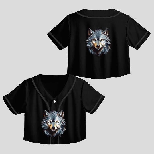 Majestic Wolf Face Illustration Crop Top Baseball Jerseys