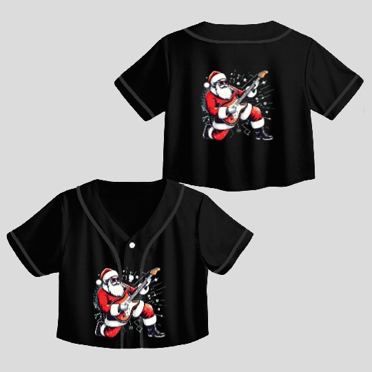 Santa Claus Guitarist Merry Christmas Crop Top Baseball Jerseys