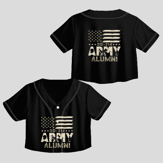 DD-214 Army Alumni Military US Flag Veteran USA Crop Top Baseball Jerseys