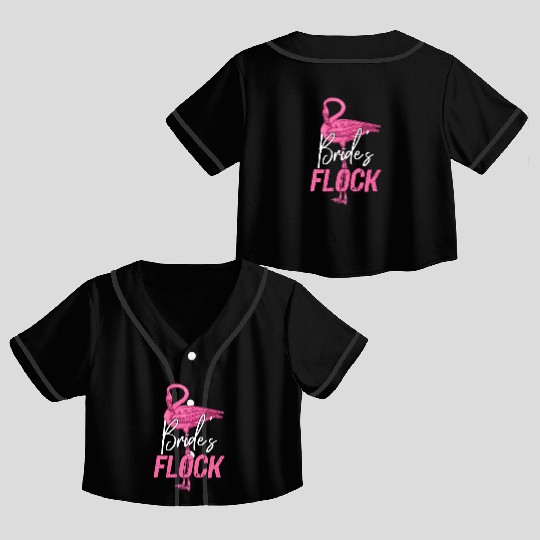 Bride's Flock, Flamingo Bridesmaid Bridal Party Crop Top Baseball Jerseys