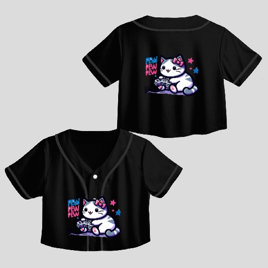 Cat Play Console Game Pew Pew Pew Crop Top Baseball Jerseys