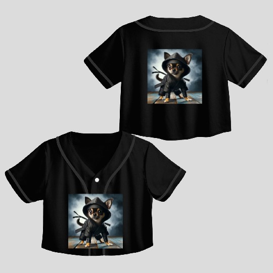 Ninja chihuahua! Crop Top Baseball Jerseys