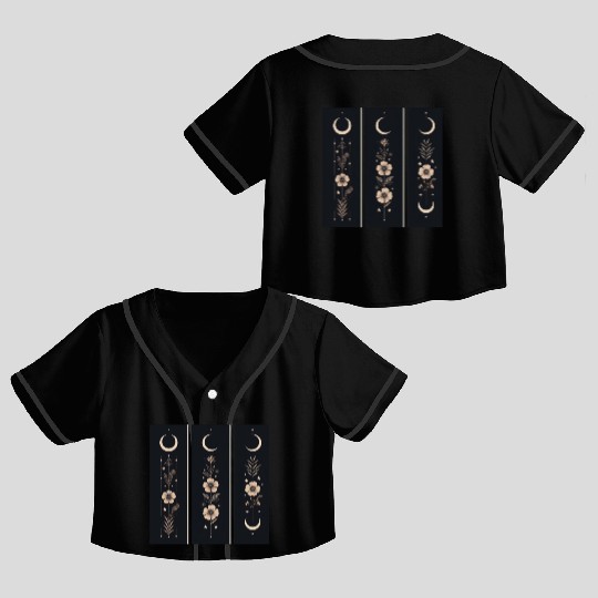 Moon phases with wild flowers and constellations Crop Top Baseball Jerseys