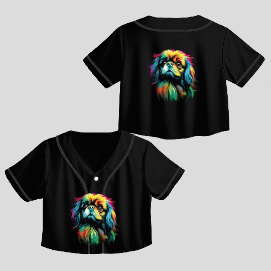 Watercolor Colorful Pekingese Crop Top Baseball Jerseys