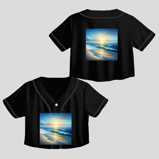 Serene Seaside Sunrise Crop Top Baseball Jerseys