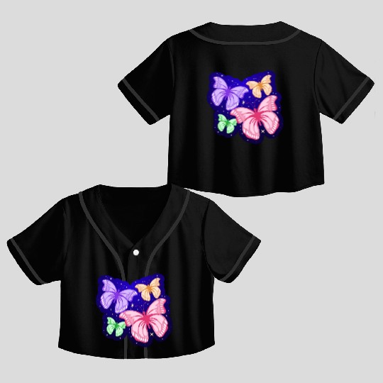 Cute Butterflies Design Crop Top Baseball Jerseys