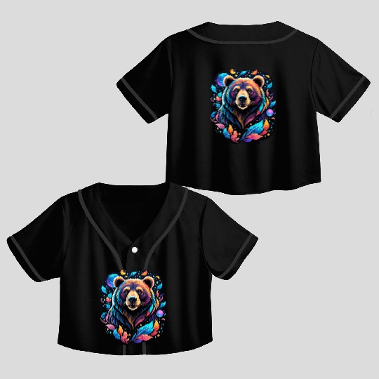 Mystical Galaxy Bear - Celestial Wilderness Art Crop Top Baseball Jerseys