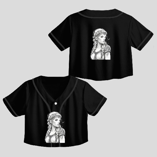 Viking female hairstyles grayscale Crop Top Baseball Jerseys
