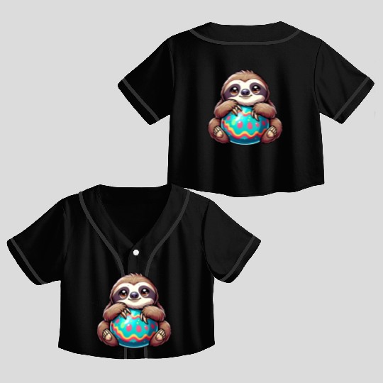 Easter Sloth: Embrace and Easter Egg Crop Top Baseball Jerseys