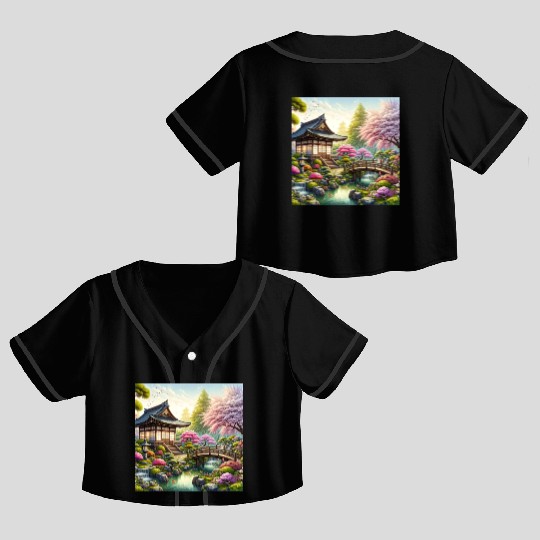 Spring Serenity in Japanese Garden Crop Top Baseball Jerseys