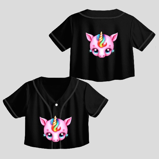 Pink Baby Rainbow Unicorn Head Crop Top Baseball Jerseys