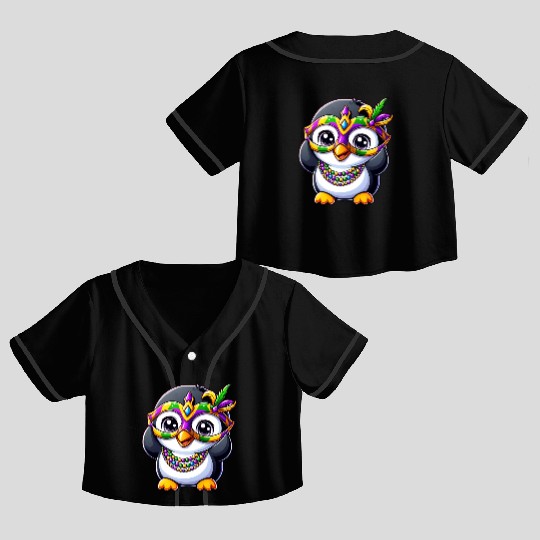 Mardi Gras Penguin Party Crop Top Baseball Jerseys