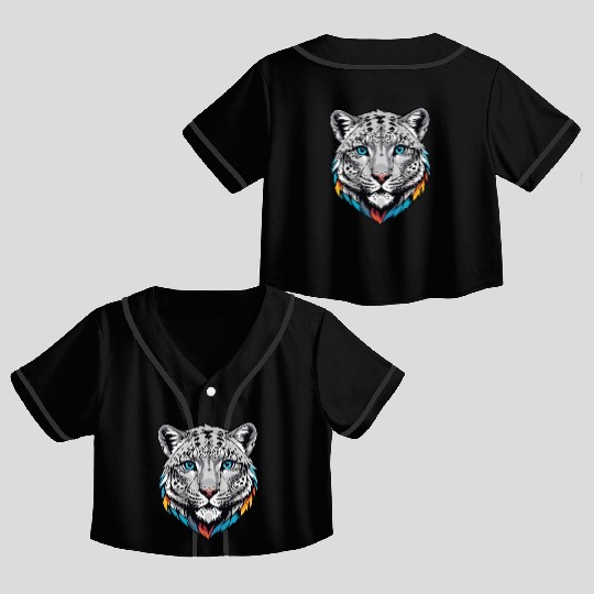 Majestic Snow Leopard Portrait - Exotic Wildlife Crop Top Baseball Jerseys