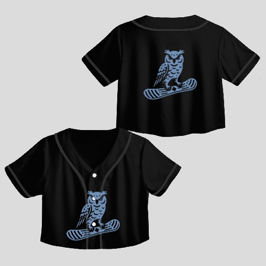 Minimalist Design: Owl Snowboarder Silhouette Crop Top Baseball Jerseys