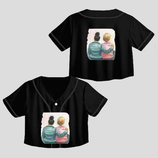 Watercolor Lesbian Couple Crop Top Baseball Jerseys