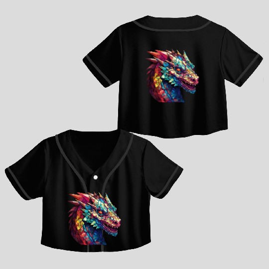 Cerulean Coil: The Stained Glass Dragon Crop Top Baseball Jerseys