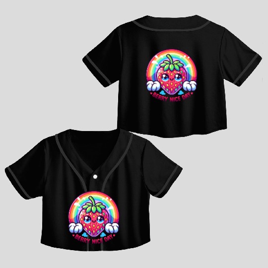 Cute Strawberry, Strawberry Lover, Rainbow Berry Crop Top Baseball Jerseys