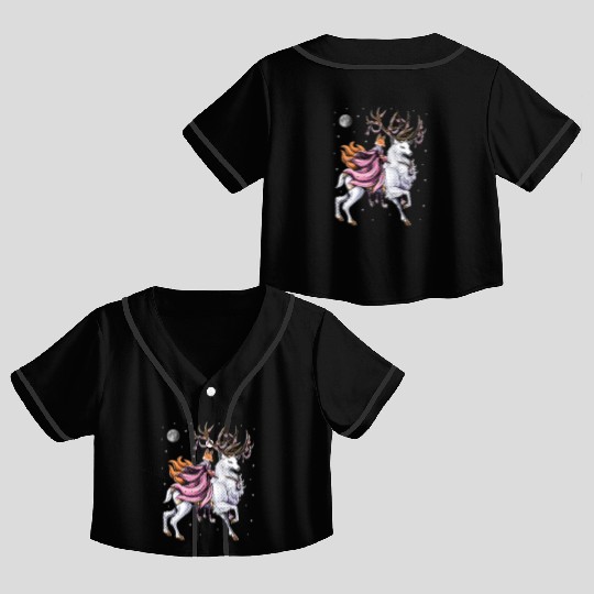 Japanese Kitsune Fox Riding Cherry Blossom Deer Crop Top Baseball Jerseys