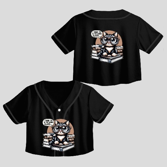 Funny Cat in Oversized Glasses Reading Humor Crop Top Baseball Jerseys