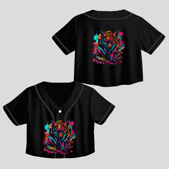 Retro Vibe Fox: Neon Pop Art Majesty Crop Top Baseball Jerseys