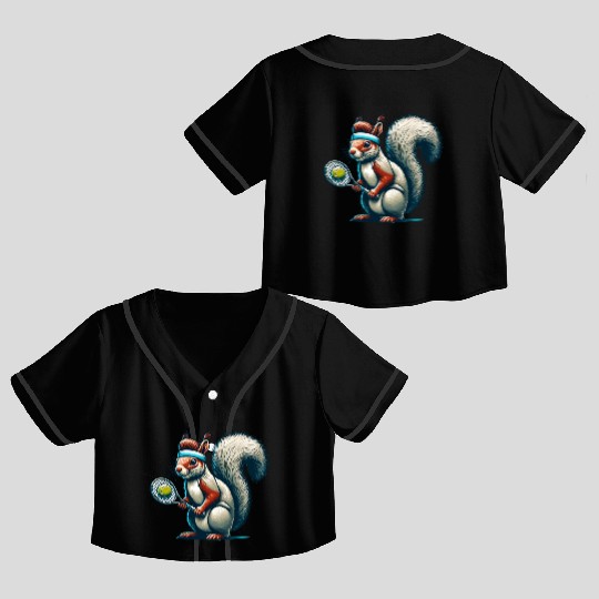 Tennis Player Squirrel Animal Lover Design Crop Top Baseball Jerseys