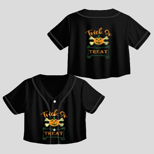 Trick or treat crossbones Halloween pumpkin Crop Top Baseball Jerseys