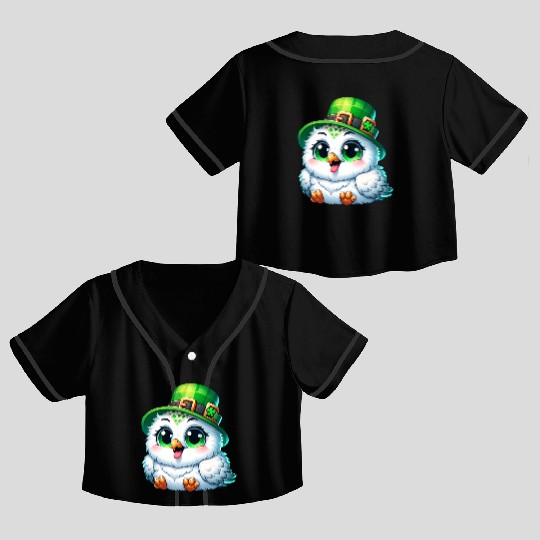 St. Patrick's Cute Snowy Owl Crop Top Baseball Jerseys